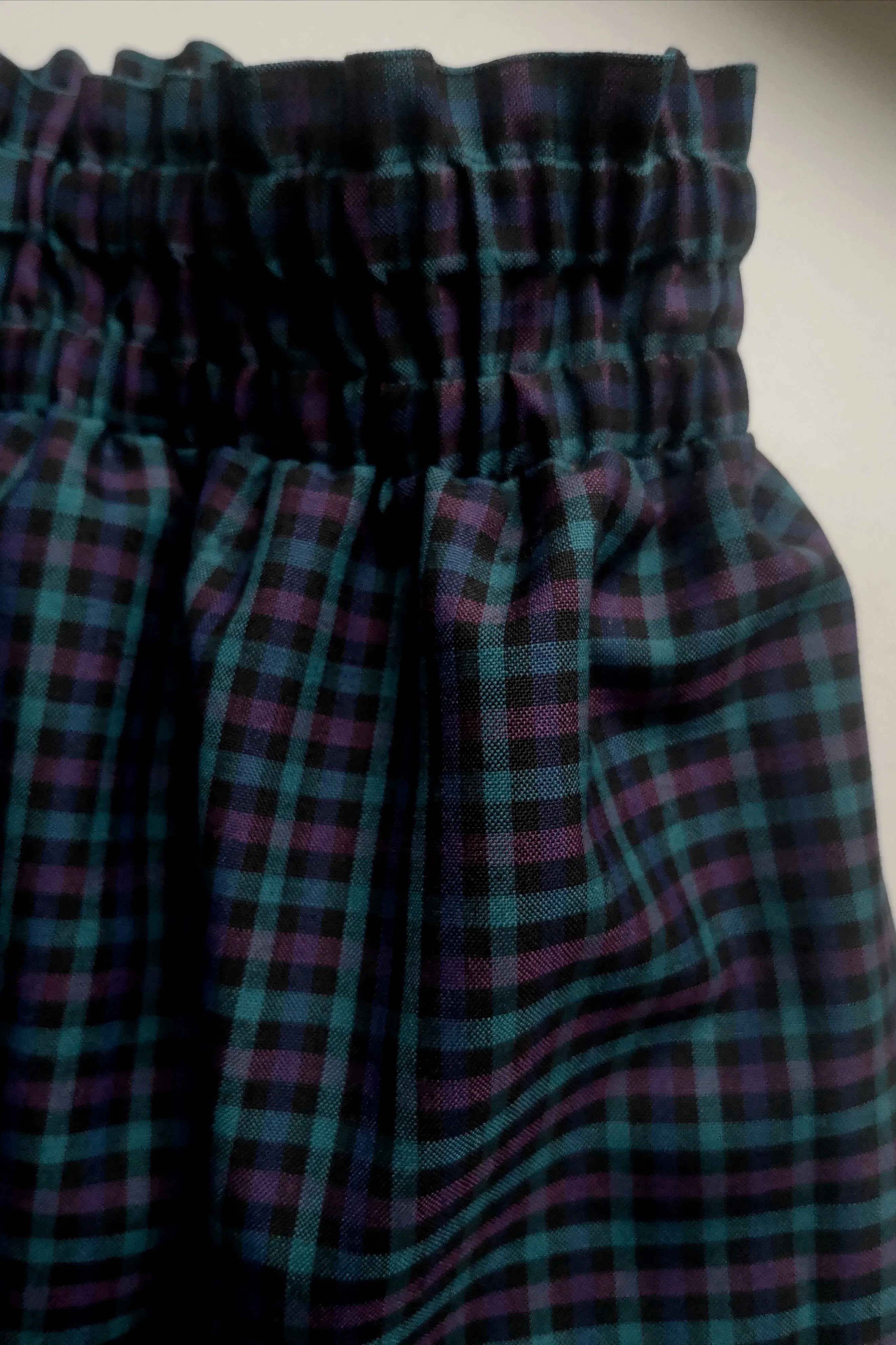 Super Wide One of a Kind Wool Blend Tartan Print in Bright Blue, Pink and Sea Green Tones Culottes