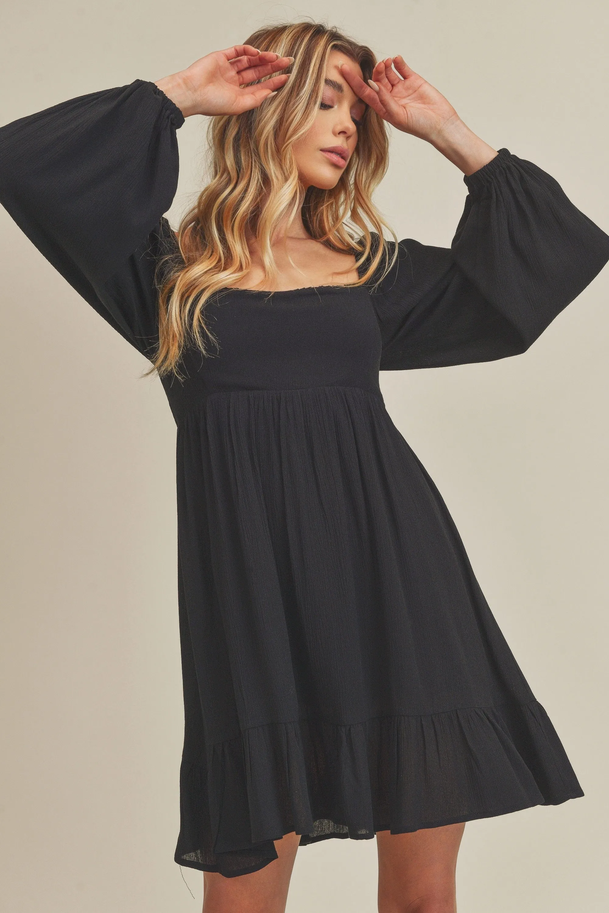 Tiered Long Sleeve Babydoll Dress