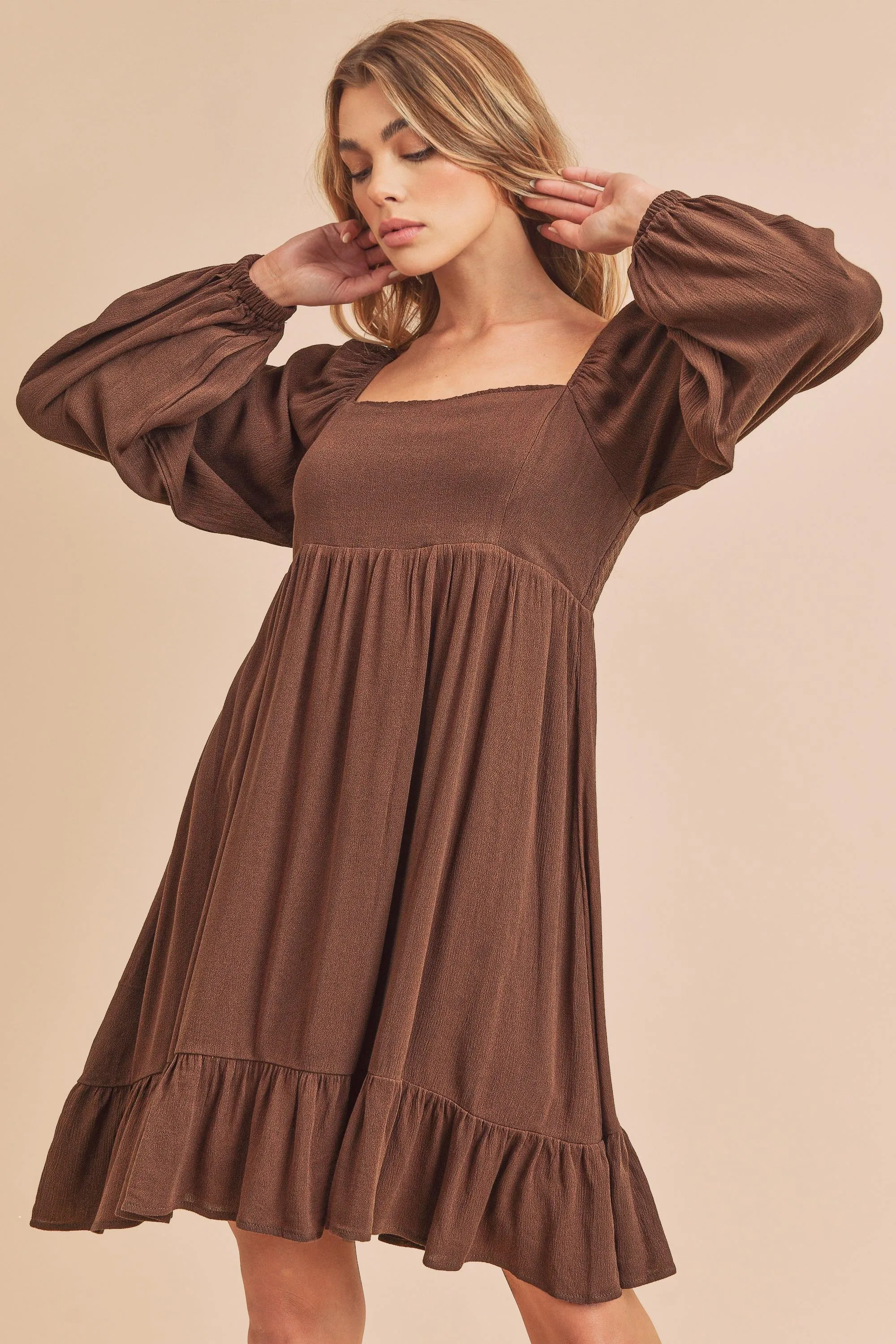 Tiered Long Sleeve Babydoll Dress