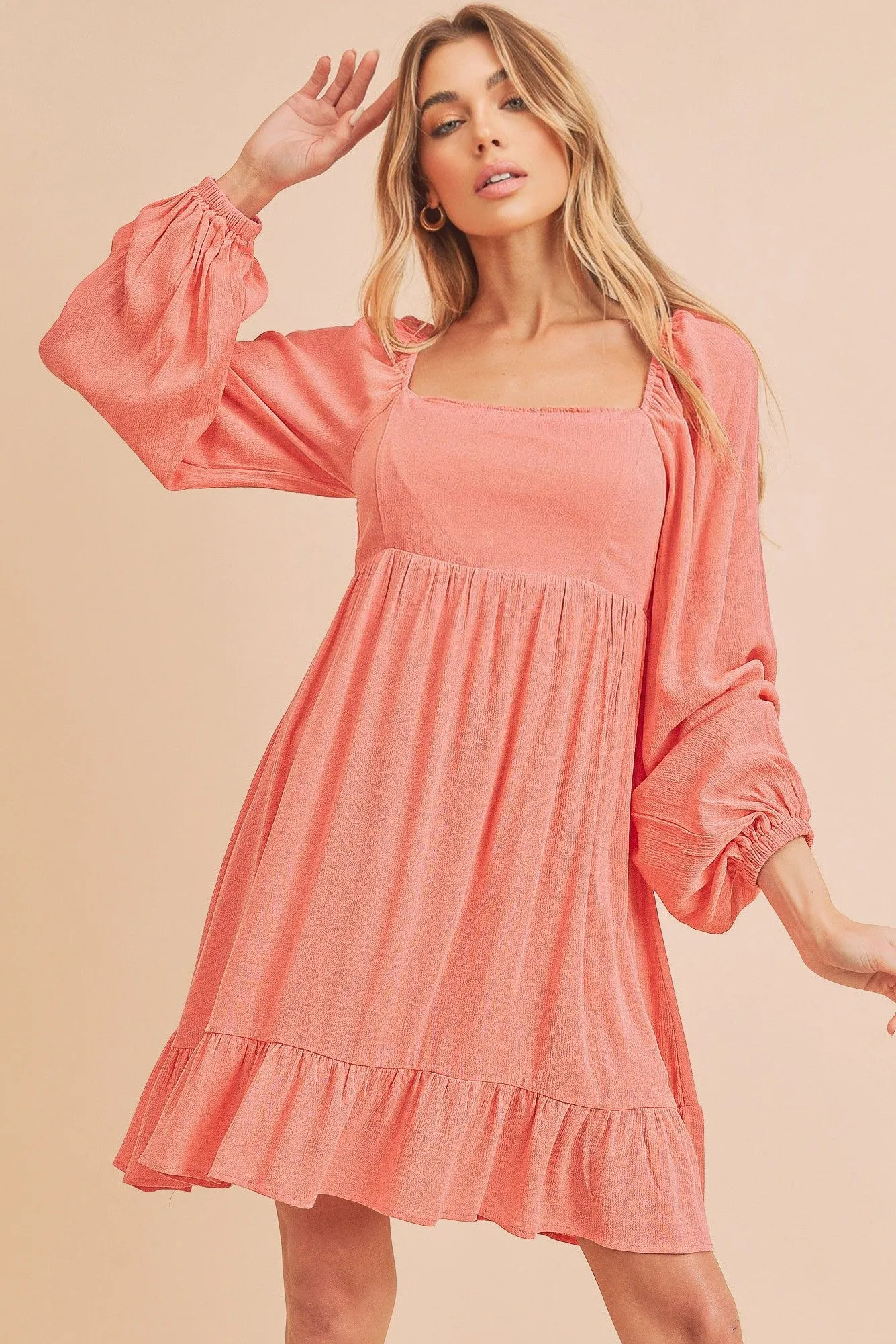 Tiered Long Sleeve Babydoll Dress