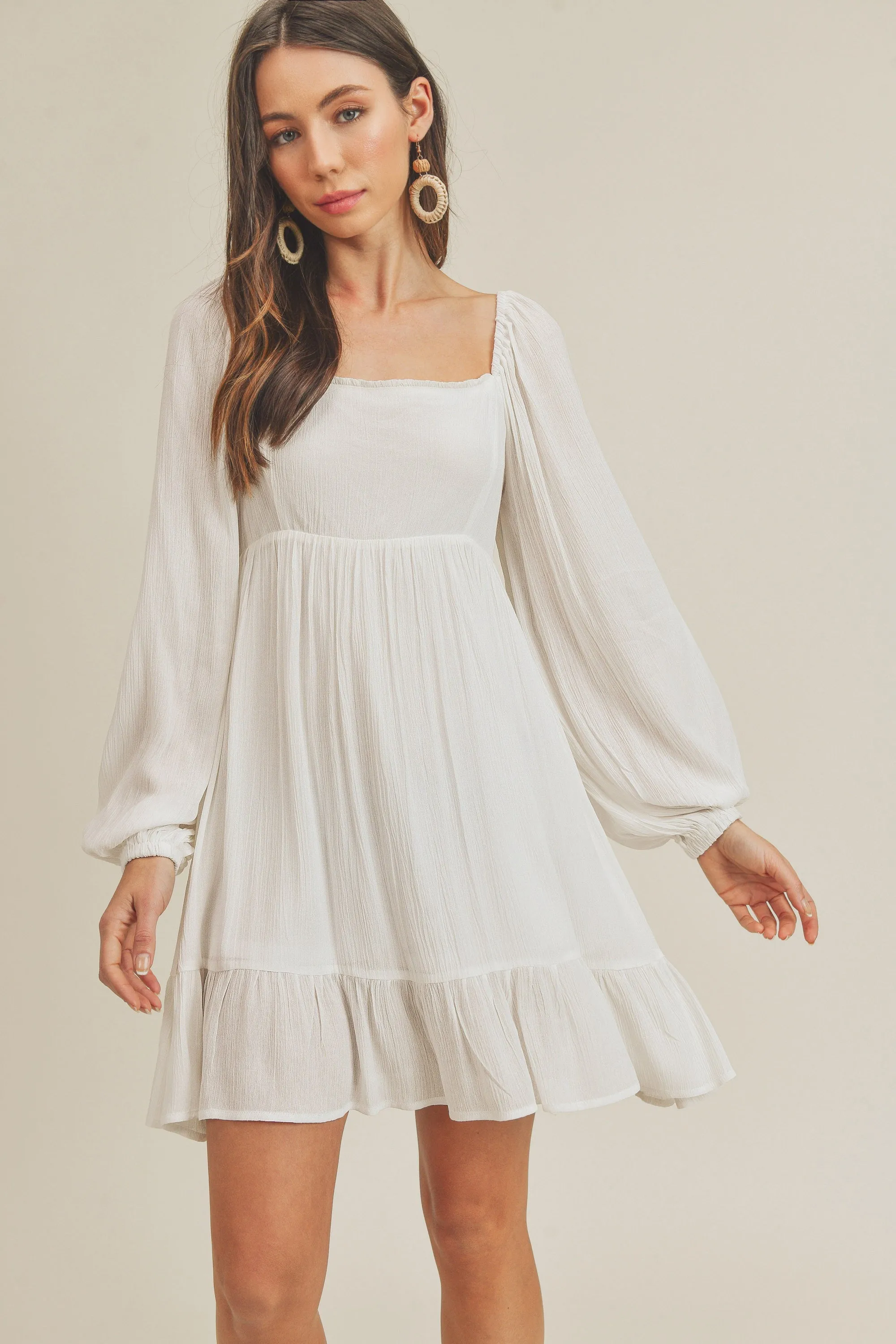 Tiered Long Sleeve Babydoll Dress