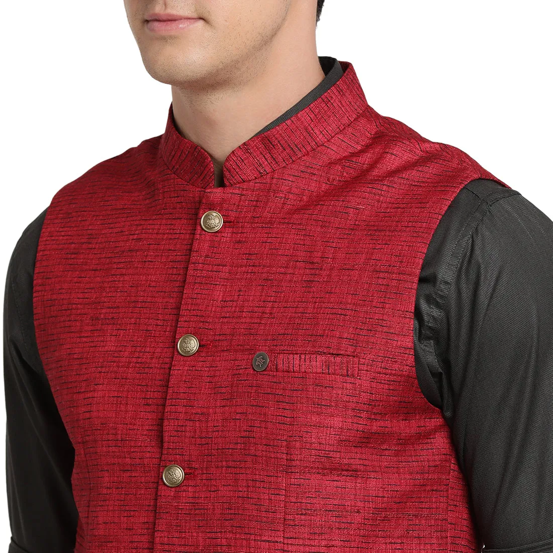 Turtle Men Maroon Printed Nehru Jacket