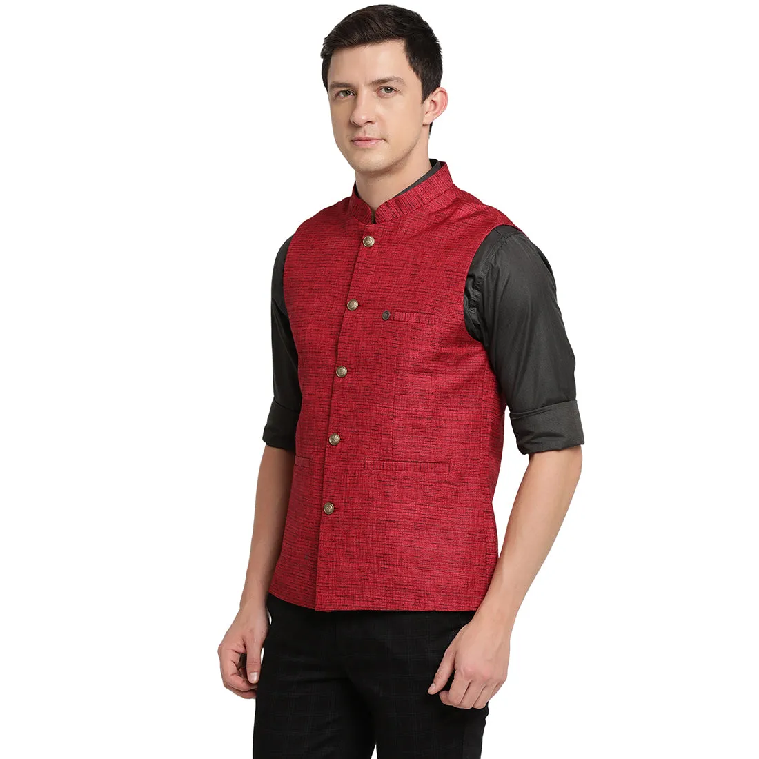 Turtle Men Maroon Printed Nehru Jacket