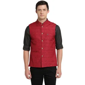 Turtle Men Maroon Printed Nehru Jacket