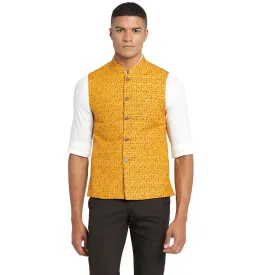 Turtle Men Mustard Self Design Nehru Jacket