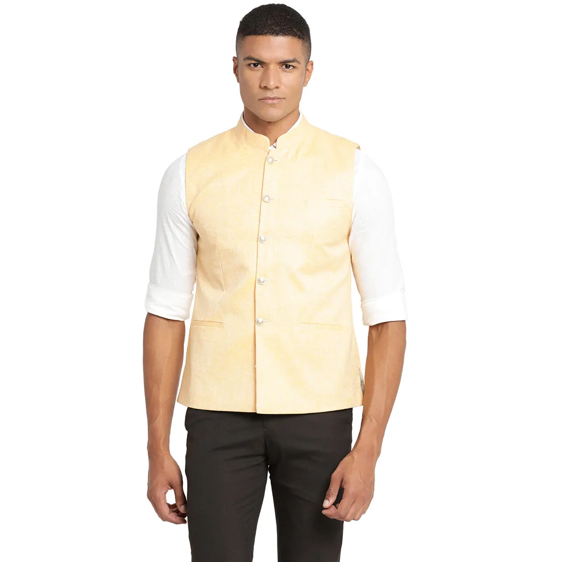 Turtle Men Peach Solid Nehru Jacket