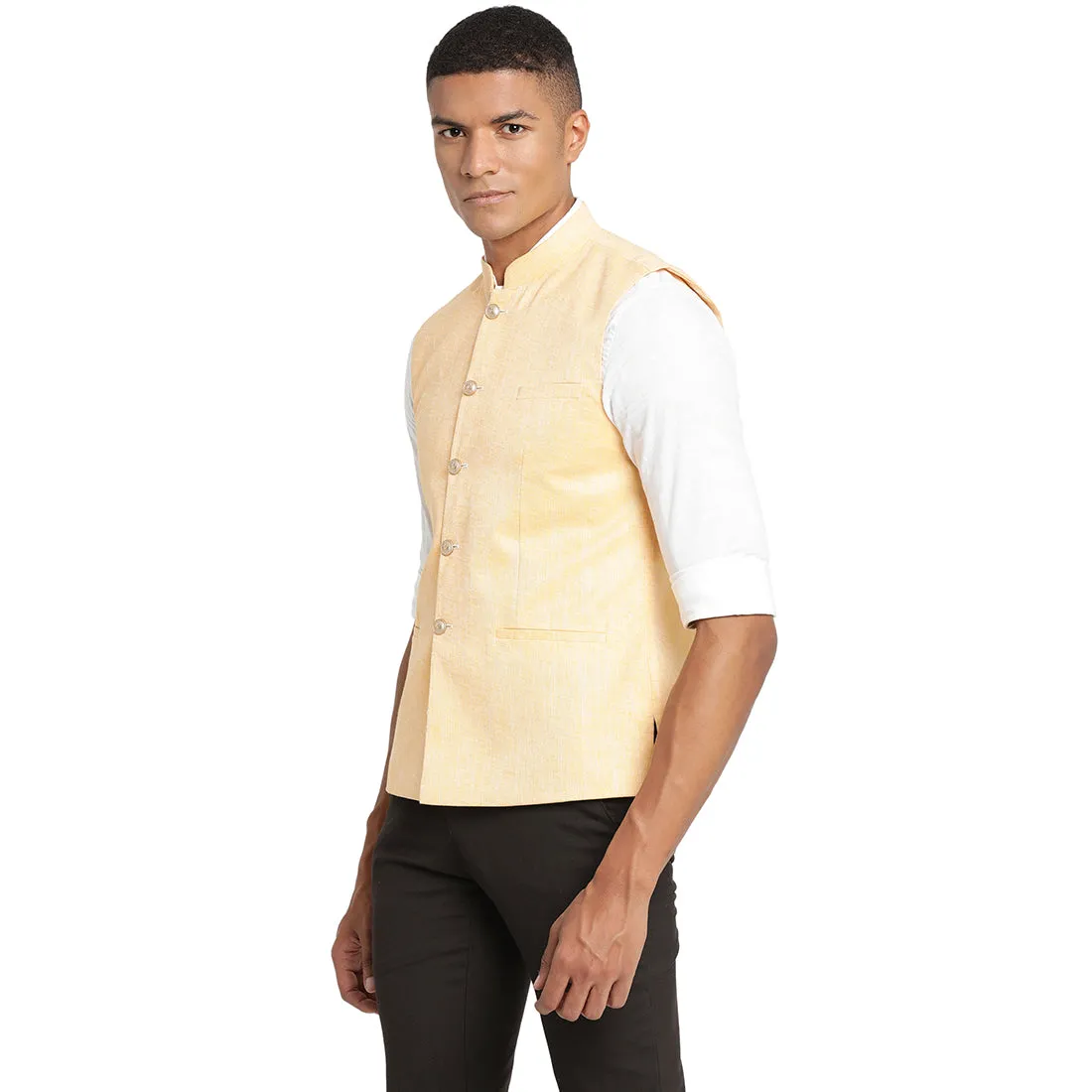 Turtle Men Peach Solid Nehru Jacket