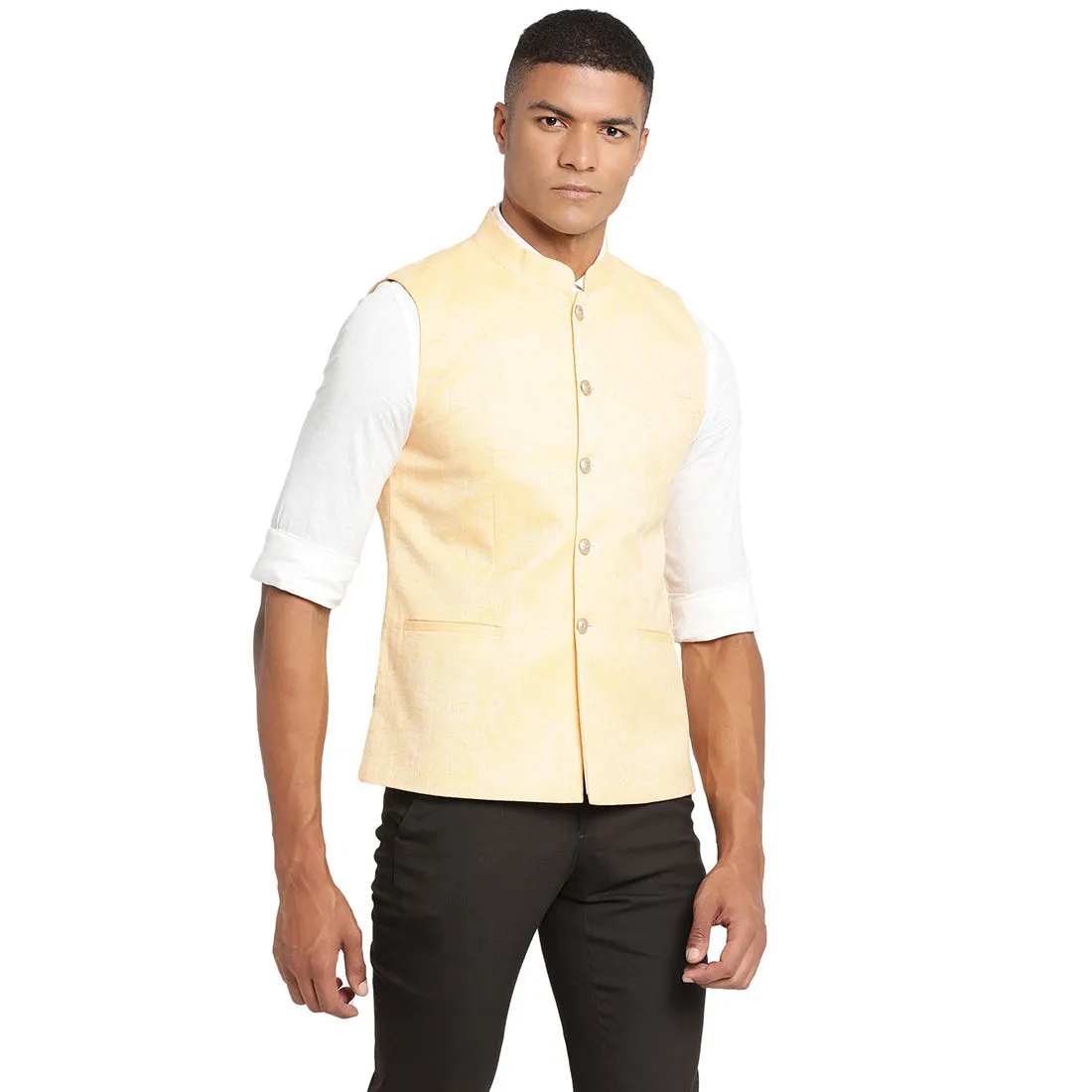 Turtle Men Peach Solid Nehru Jacket