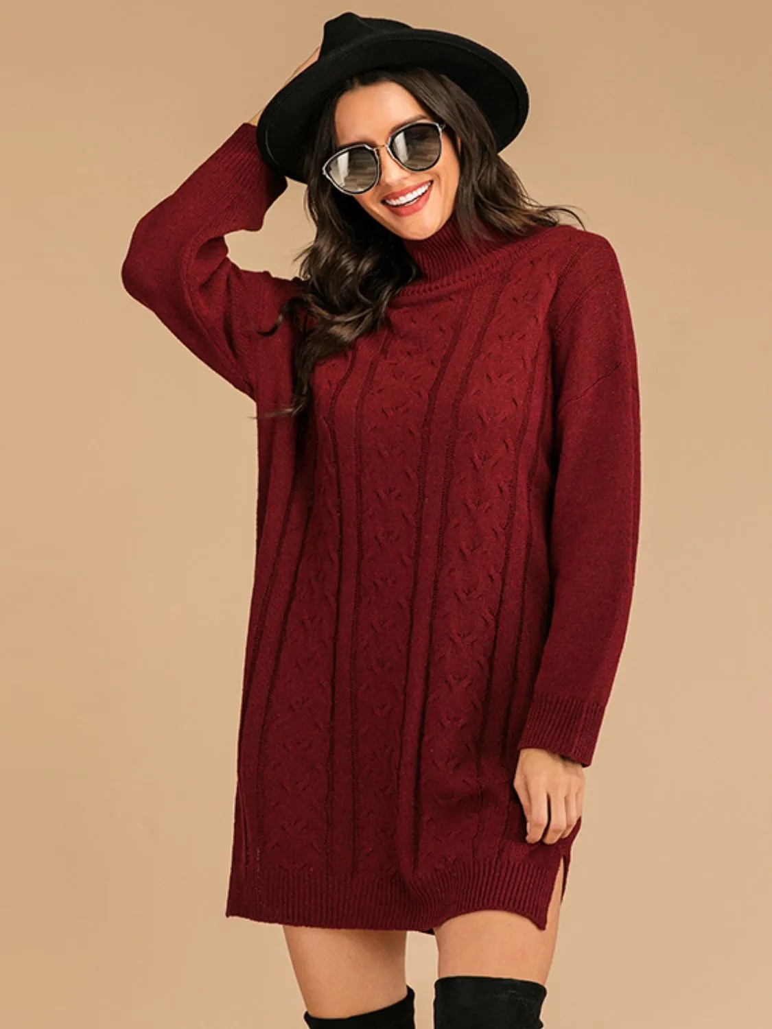 Turtleneck Long Sleeve Mini Sweater Dress