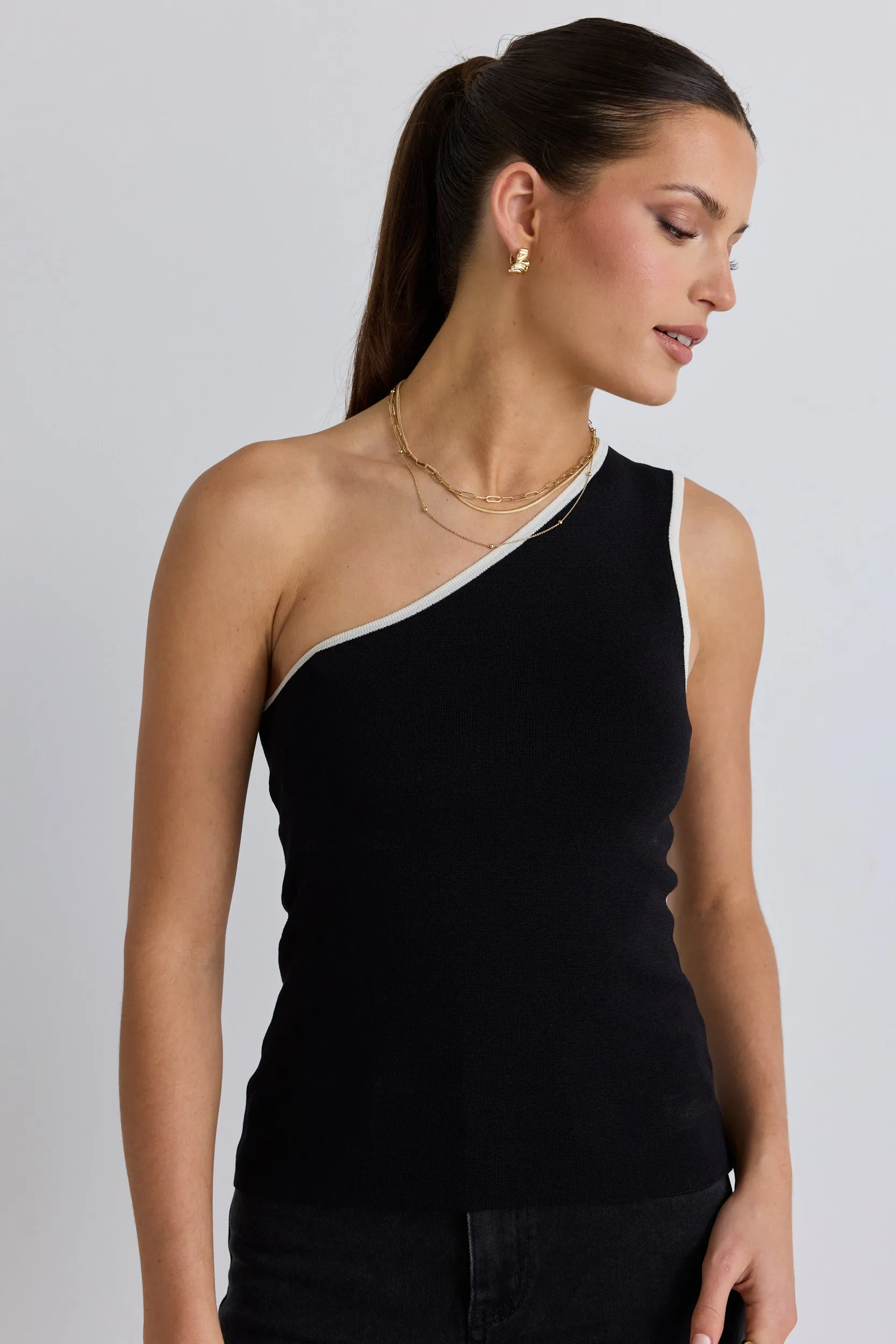 Urban Black One Shoulder Knit Top