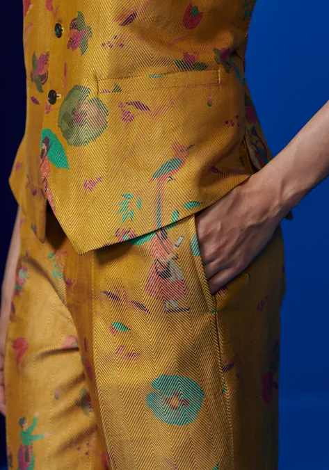 Vest Coat Silk Brocade Mustard