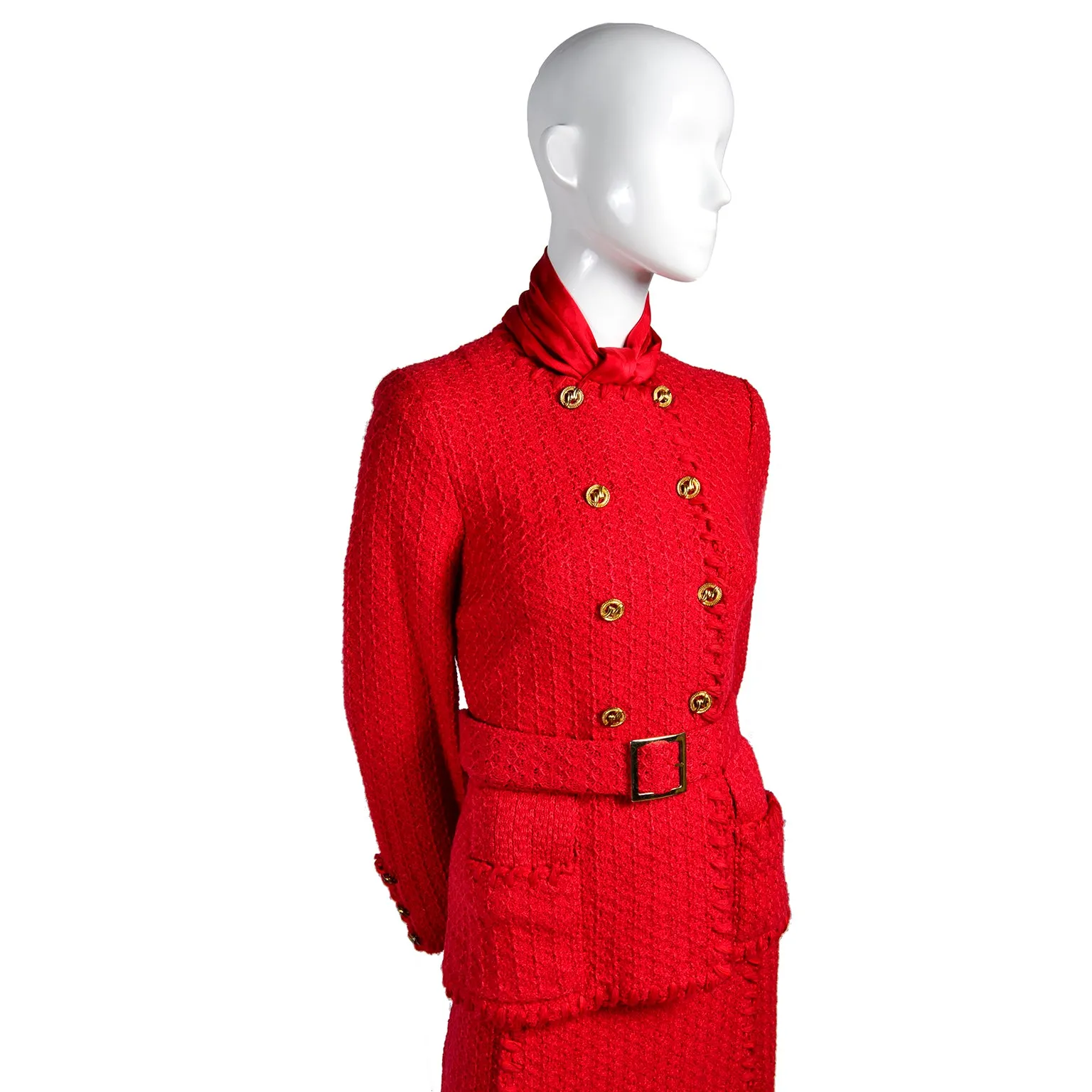 Vintage Adolfo Red Suit Nancy Regan 1981 Skirt & Jacket w Scarf 10