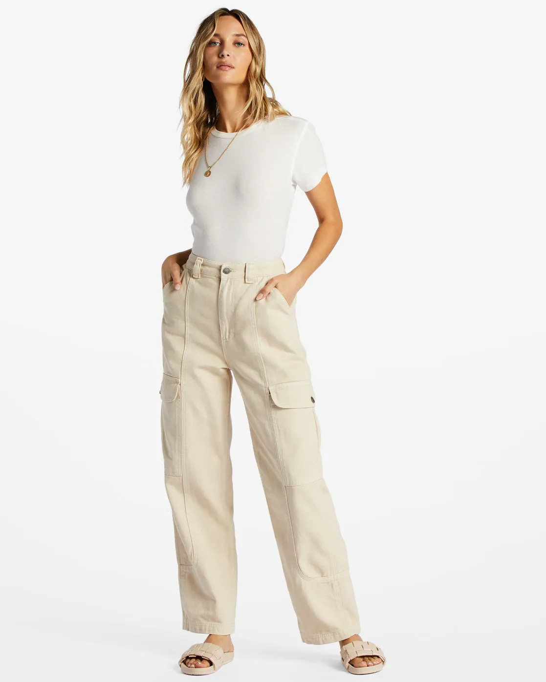 Wall To Wall Denim Cargo Pants - Antique White 1