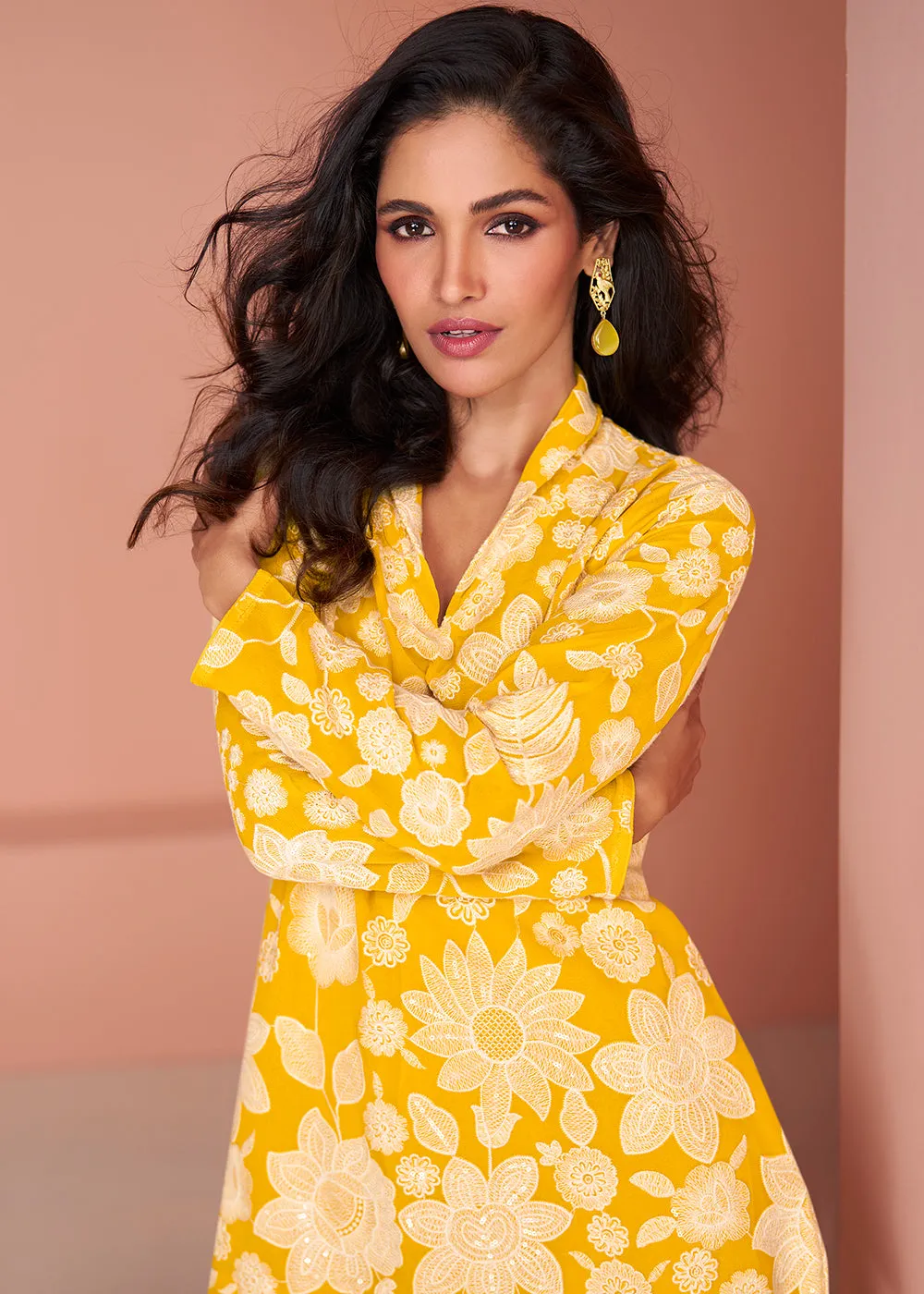 Yellow Georgette Party Wear Indo-Western Co-Ords Set