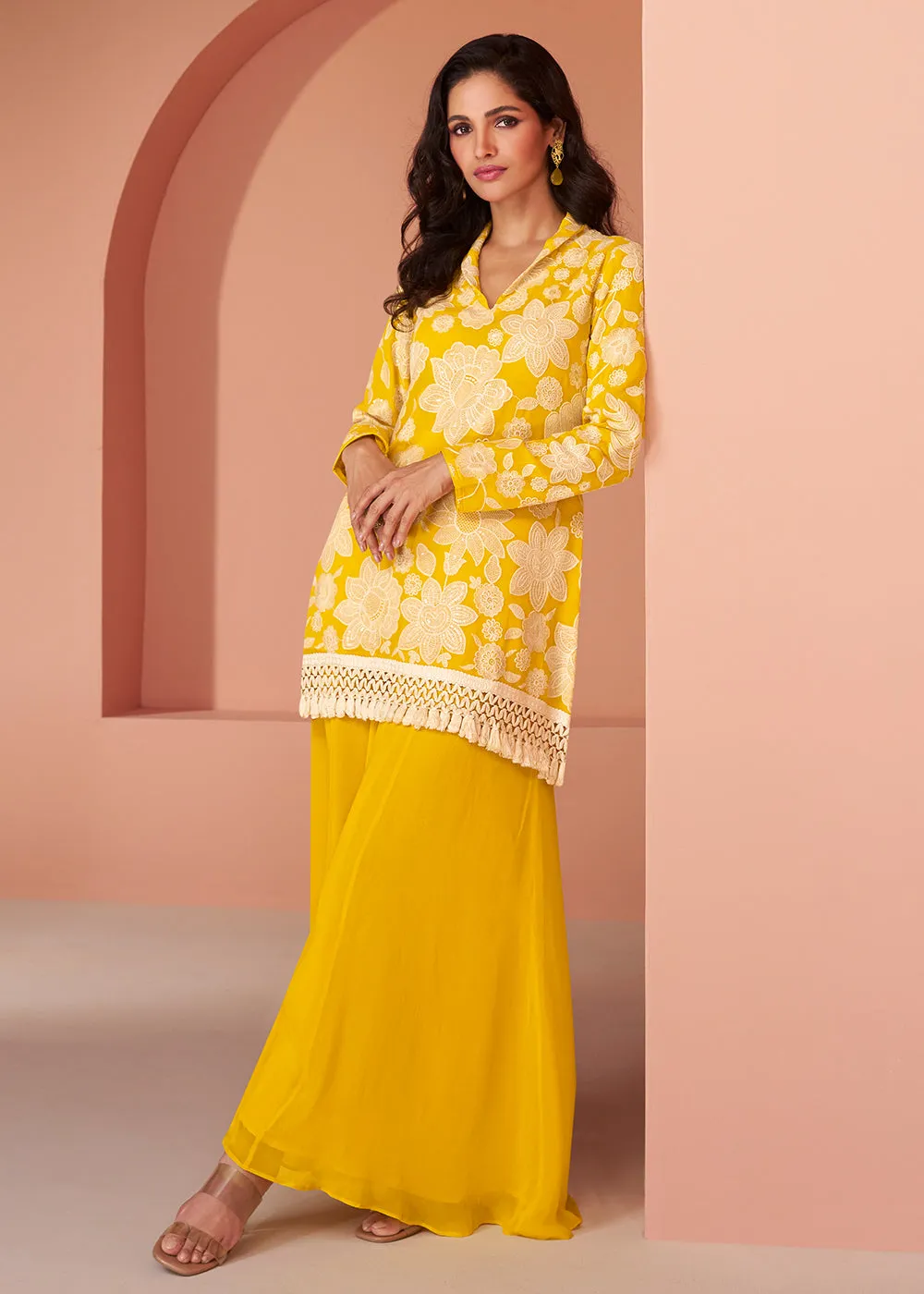 Yellow Georgette Party Wear Indo-Western Co-Ords Set