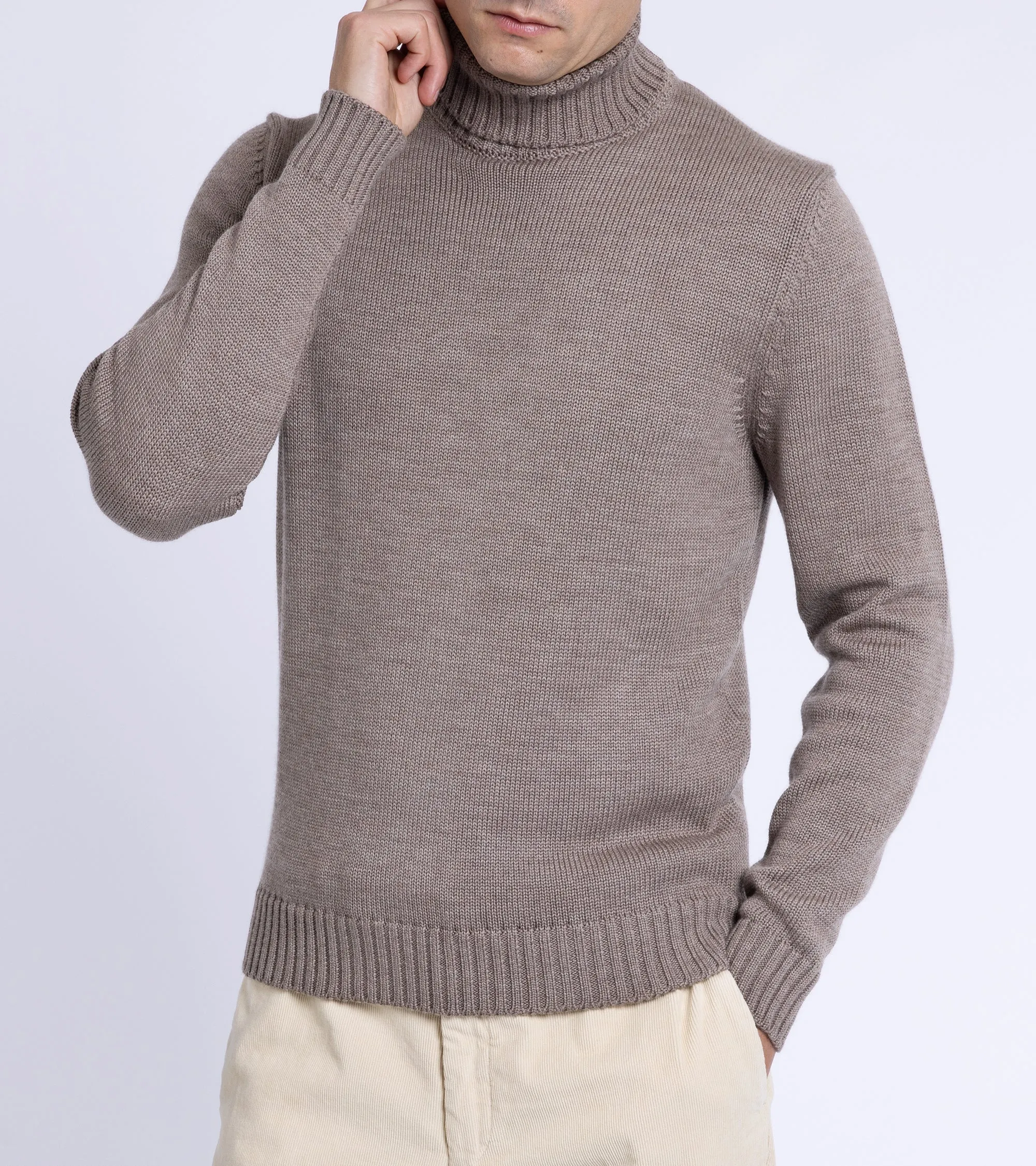 Zanone 5 Gauge Merino Roll Neck Sweater: Beige