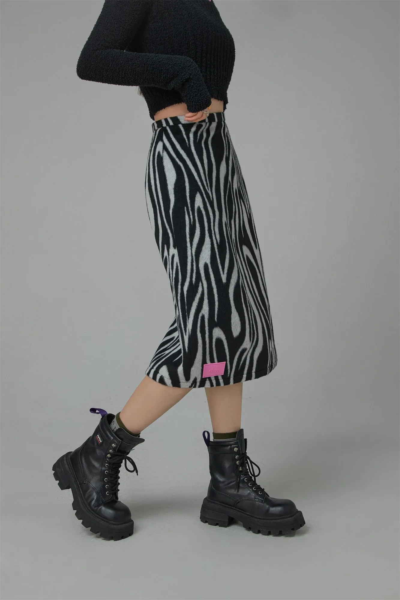 Zebra A-Line Midi Skirt