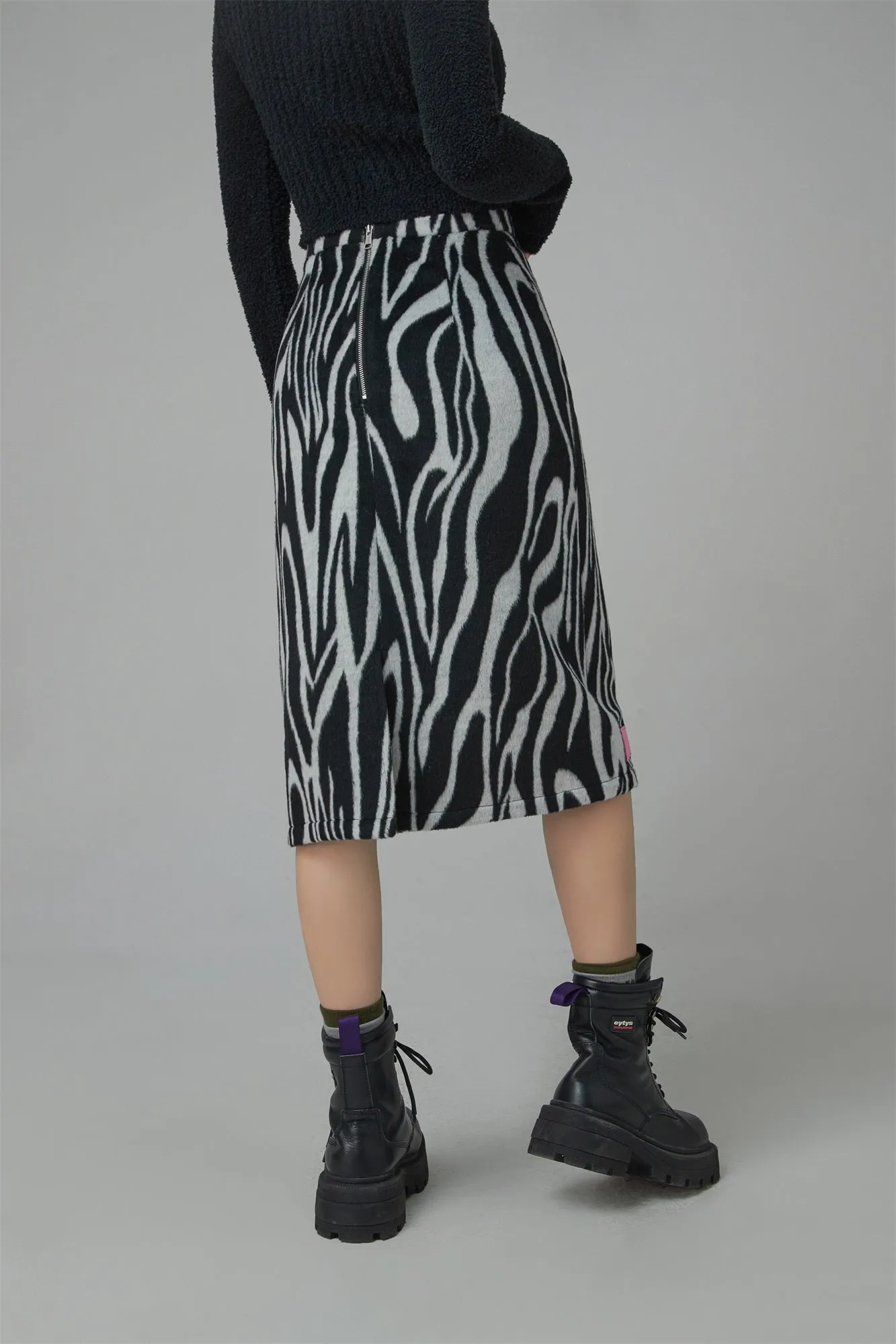 Zebra A-Line Midi Skirt