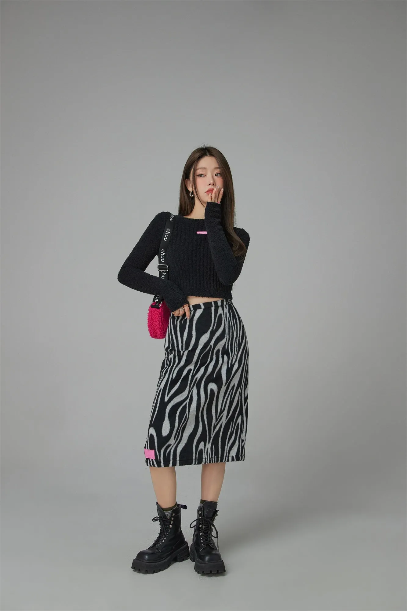 Zebra A-Line Midi Skirt