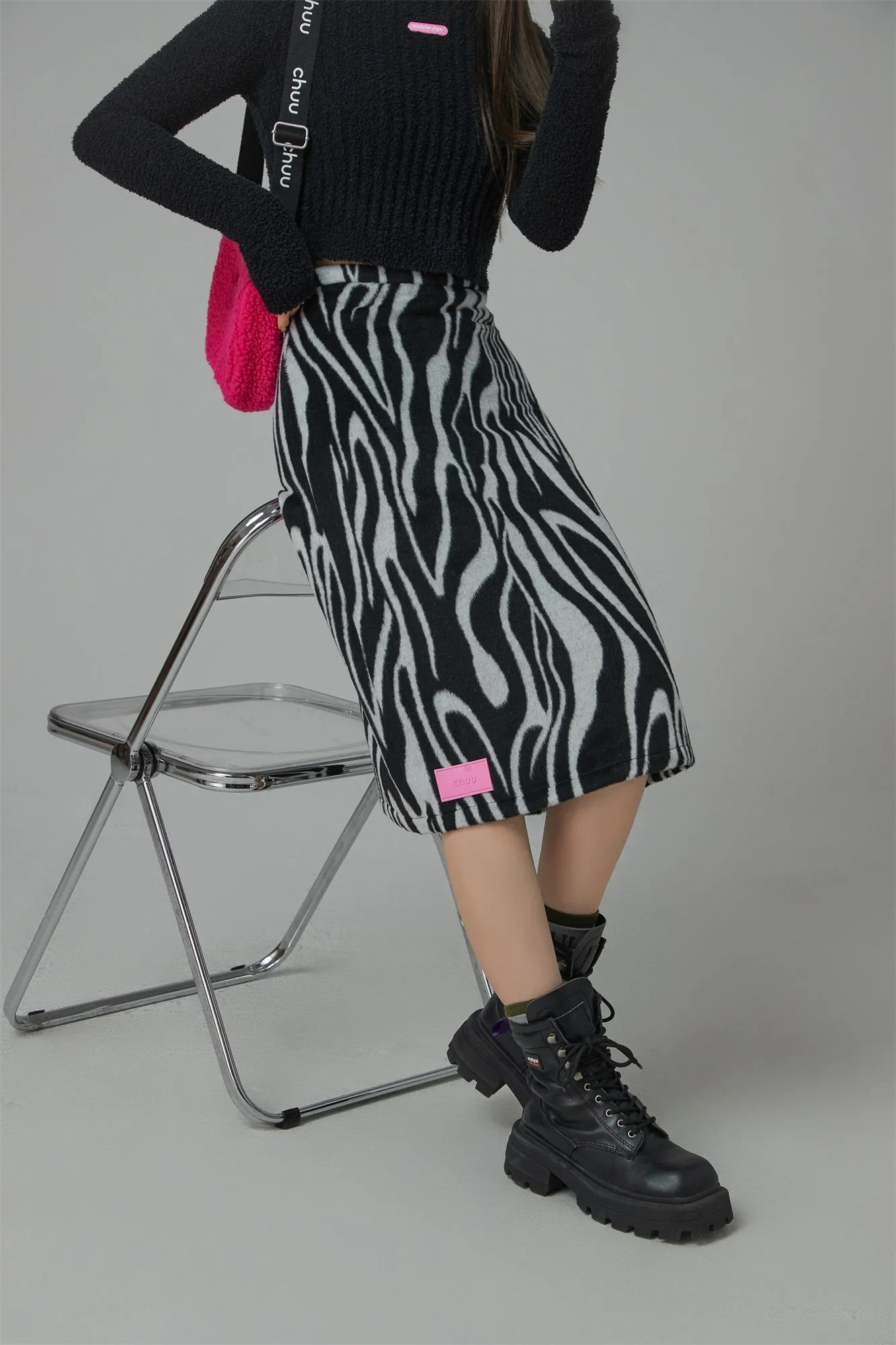 Zebra A-Line Midi Skirt