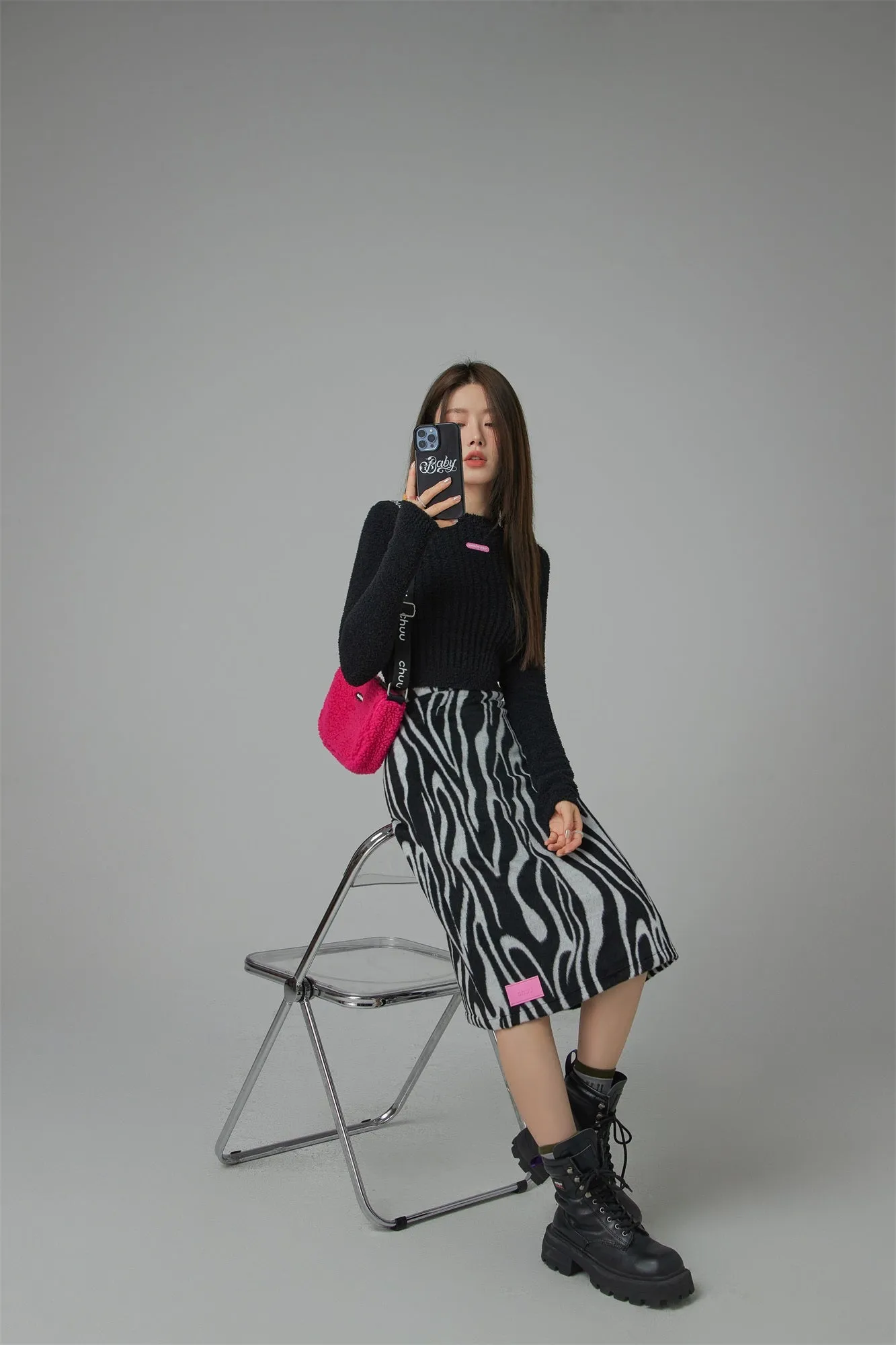 Zebra A-Line Midi Skirt